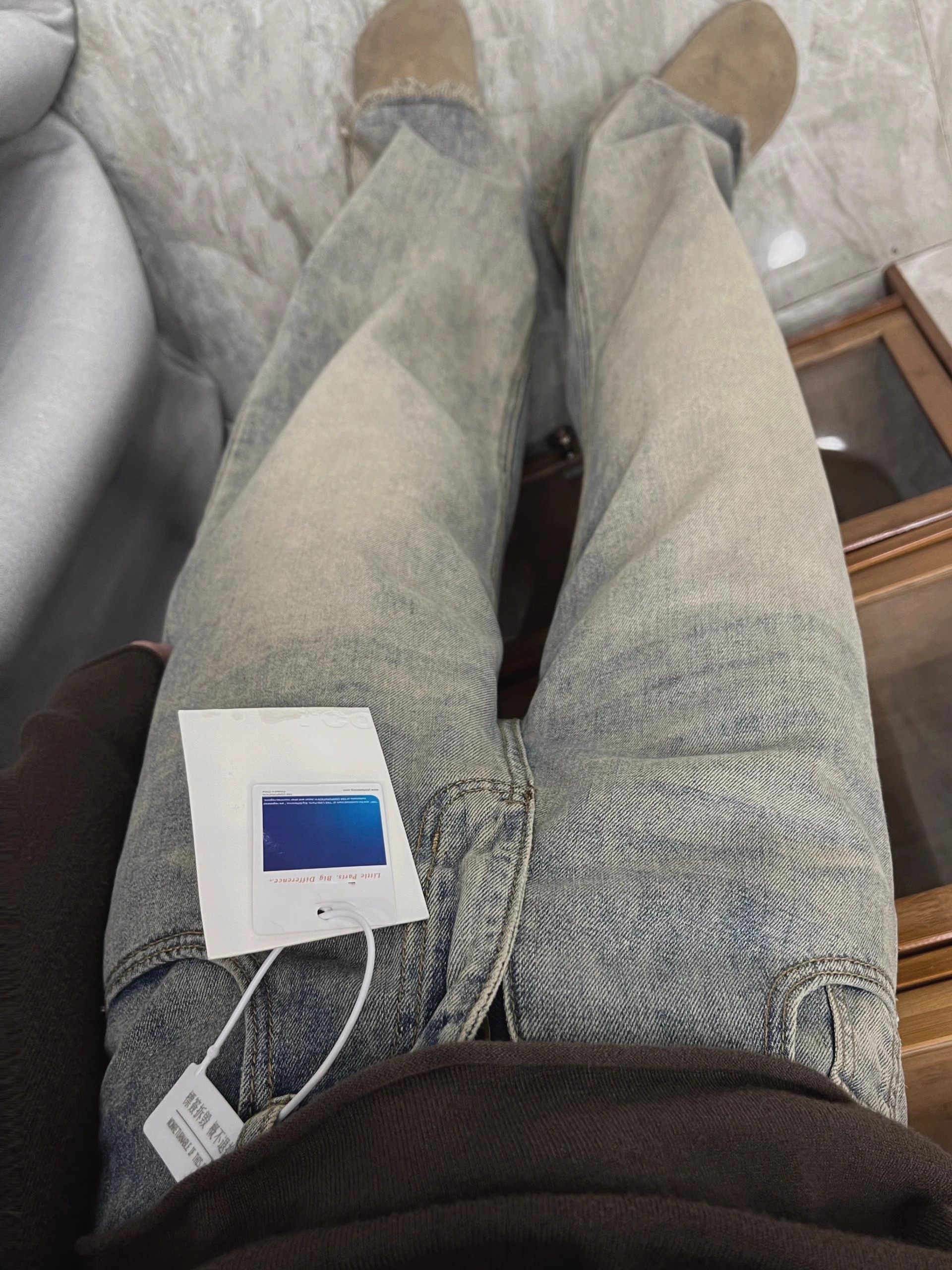 复古怀旧宽松直筒牛仔裤女春季新款高腰显瘦垂感拖地毛边阔腿裤子 - 图0