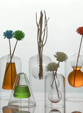 创意几何双层玻璃香薰瓶精油挥发瓶扩香瓶香水香氛无火藤条挥发瓶