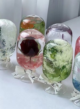 倒置瓶圆头瓶手工浮游花瓶永生花干花漂浮瓶DIY桌面摆件香薰礼品