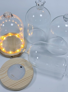 手办盲盒永生花带装饰头玻璃防尘防潮罩微景观玻璃瓶DIY装饰摆件