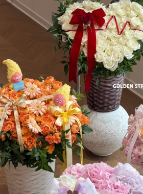 大尺寸套二圆形抱抱桶鲜花花束插花桶仿真编织花篮花店花艺材料