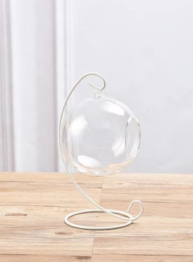 球形悬挂玻璃瓶弧形铁艺支架开口吊球玻璃吊瓶桌面水培花器造景瓶