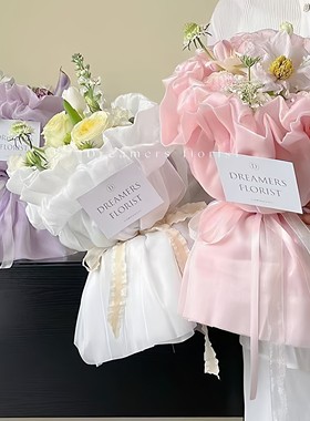 小香风花束鲜花包装纸材料花艺花店公主裙弹力包花纱珠光真丝布艺