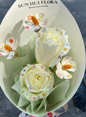 创意新品春日野花浮雕贴纸永生花鲜花花束点缀装饰花艺包装资材