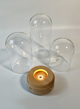 实木发光底座充电蓝牙音箱小夜灯永生花玻璃罩手办积木防尘展示罩