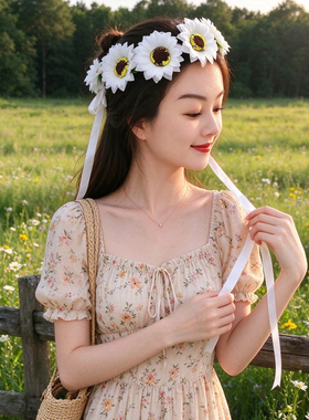 向日葵花环发箍森系仿真花朵发带