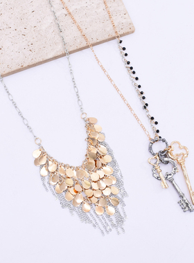 欧美水滴形金属流苏项链套装