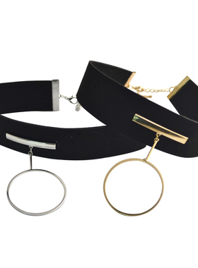 黑色绒布Choker颈链金色大项圈