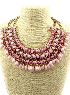 欧美百搭蓝色仿水晶珠项链女