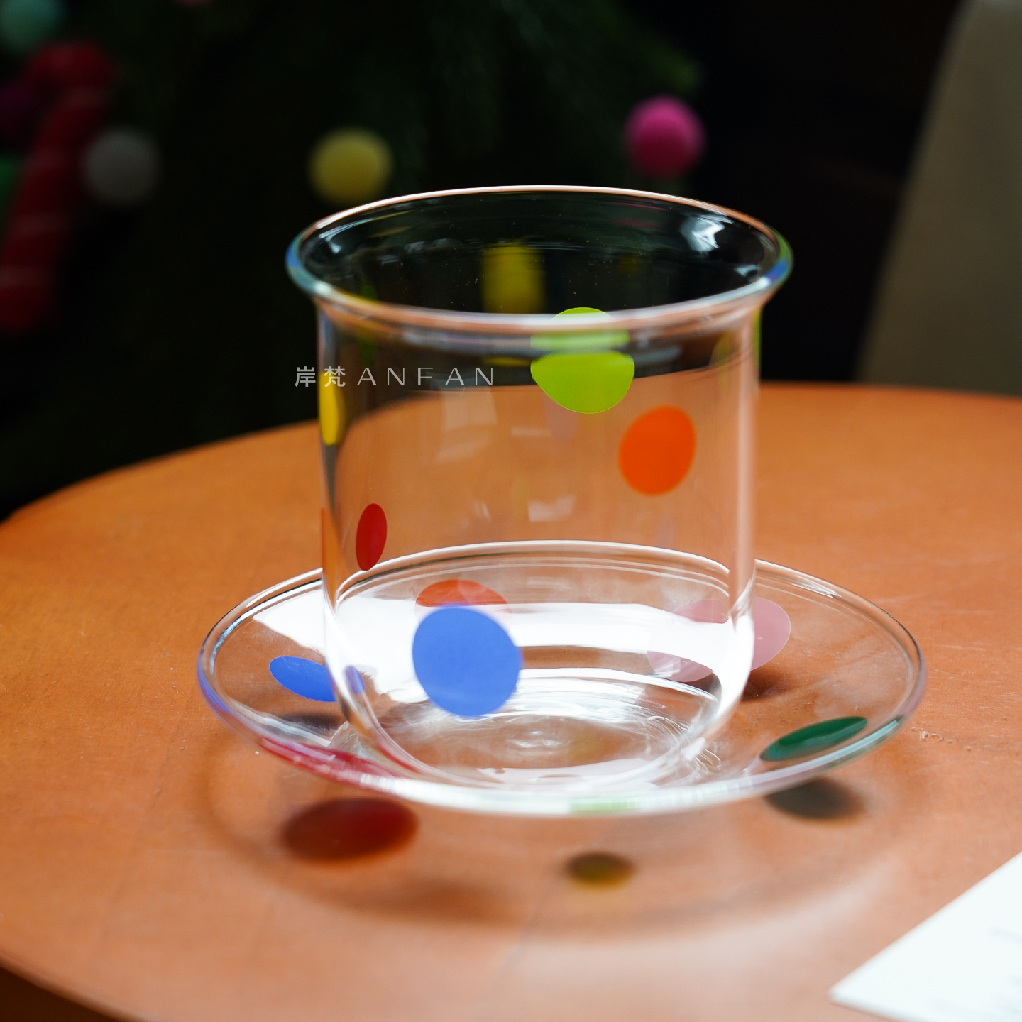 岸梵彩色波点杯碟套装家用ins风咖啡杯碟喝水杯子牛奶杯玻璃碟子 - 图0