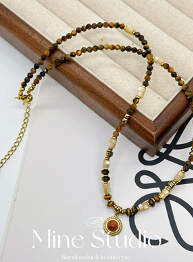 Mine Studio｜新年款美拉德天然虎眼石项链女高级感金沙石招m串珠