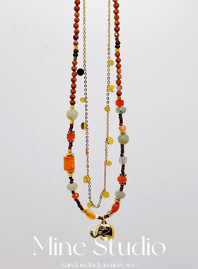 Mine Studio｜天降吉祥小象吊坠红碧玉串珠项链事业百搭锁骨链