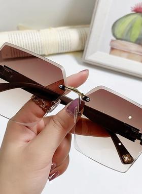 厂家直销个性无框切边网红同款太阳镜大框显瘦高颜值防紫外线墨镜