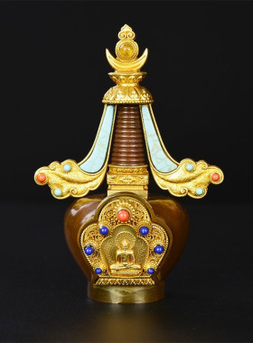 西藏藏密摆件慧宝供具供品精美纯铜菩提塔镶嵌宝石舍利塔佛塔7/12