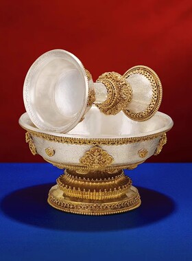 尼泊尔护法杯银鎏金铜鎏金手工护法杯供具供茶杯供奉杯加大号18cm