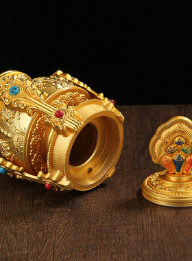 藏式密宗合金彩绘八吉祥莲花摩尼宝瓶精致做工供奉装饰品空瓶摆件