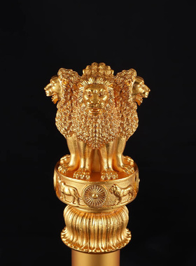 印度纯铜鎏金家用阿育王柱摆件