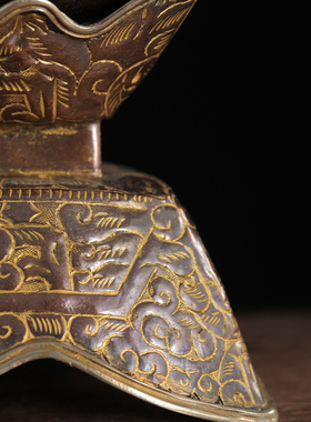 尼泊尔手工紫铜鎏金格桑花托巴碗