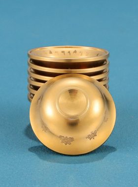 供水碗随身迷你便携不锈钢镀金供水杯摆件六字八吉祥圣水杯约4cm