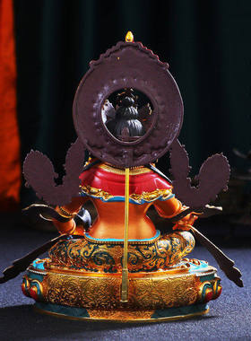 精工黄铜彩绘带背光财神观音地藏释迦文殊莲师佛像供奉摆件高15cm
