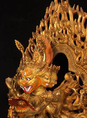 藏式精工黄铜鎏金双身大威德金刚佛像家居桌面牛头金刚装饰摆件