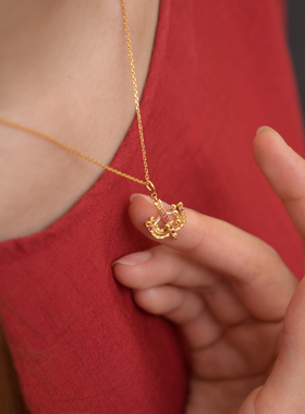 作明佛母弓箭花钩项链吊坠镶嵌