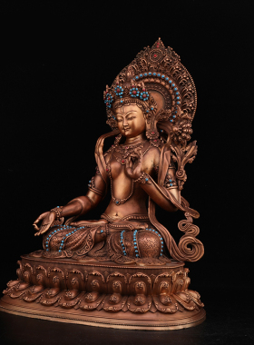 藏式纯铜紫铜白度母佛像密宗度母神像居家铜像摆件10寸35cm