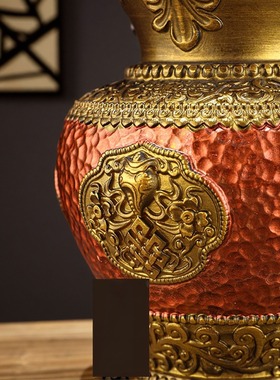 手持转动轮底座手摇底座雕花八吉祥彩绘树脂宝瓶底座转筒座子摆件