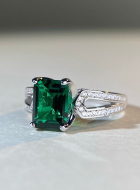 s925纯银祖母绿宝塔切戒指高级感