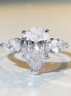 简约水滴戒指S925纯银培育高碳钻高级感指环不掉色时尚饰品珠宝