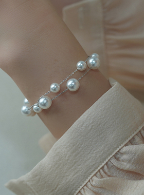 如帆小众轻奢高级感大小白珍珠双层手链925纯银通勤手串女407166