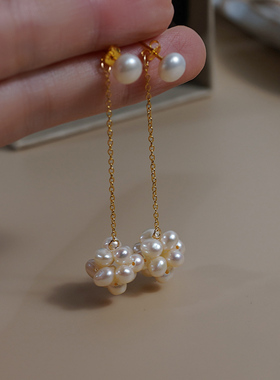 如帆小众轻奢高级感珍珠球长耳钉925纯银气质淑女流苏耳环潮40932