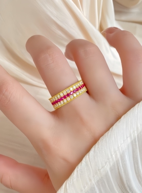 古法金包银红宝石满钻和合戒指