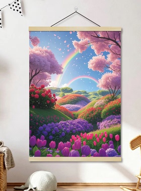 夏日浪漫紫色治愈系挂画风景梦境中的花园客厅卧室过道油画布挂轴