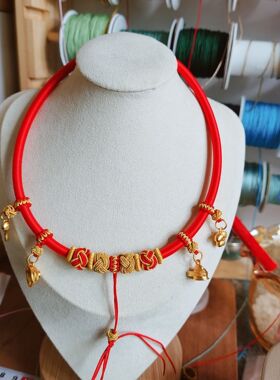 手工绕线多挂宝宝项圈锁骨链亲子款金锁银锁收纳新中式富贵满月礼