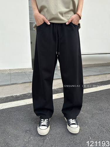 乾尚2026春夏美式复古弯刀休闲裤男宽松百搭通勤针织直筒阔腿裤潮 - 图3