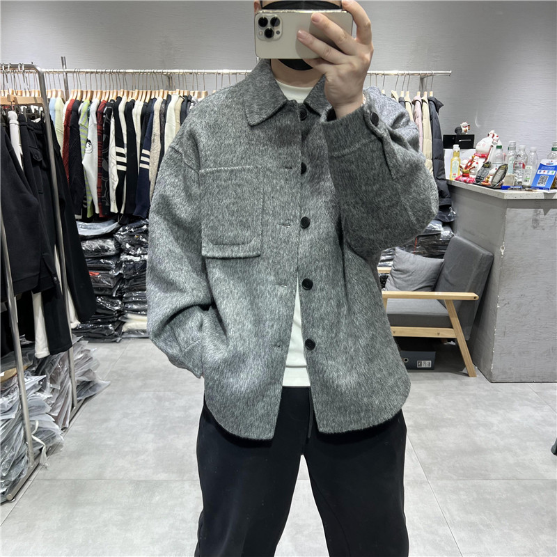 轻奢高级感翻领双面羊毛呢大衣男秋冬美式复古宽松廓形衬衫款外套,淘宝优惠券,粉丝福利购,淘宝优惠卷