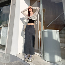 American Retro Tooling Pocket Denim Dress Woman 2023 Early Autumn New Elastic Drawing Rope Design A Character Grey Half Skirt