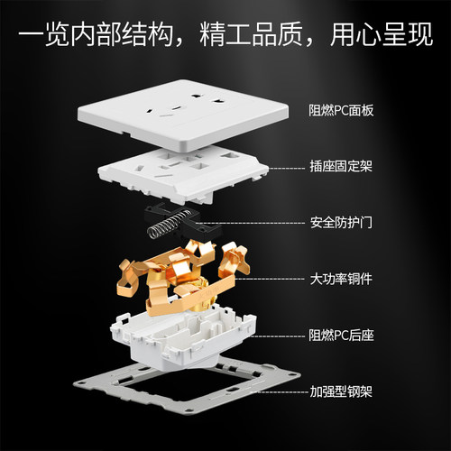 86型雅白墙壁工程开关插座面板家用多孔墙壁暗装电源5五孔插座 - 图3