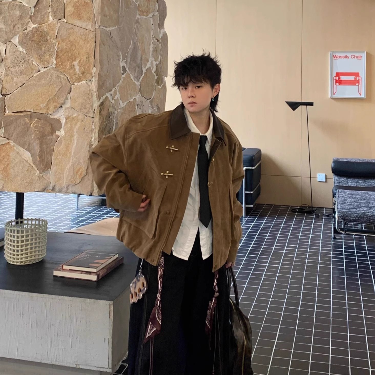 老鼻噶美式复古翻领飞机扣麂皮绒夹克男短款宽松工装外套高级感,淘宝优惠券,粉丝福利购,淘宝优惠卷