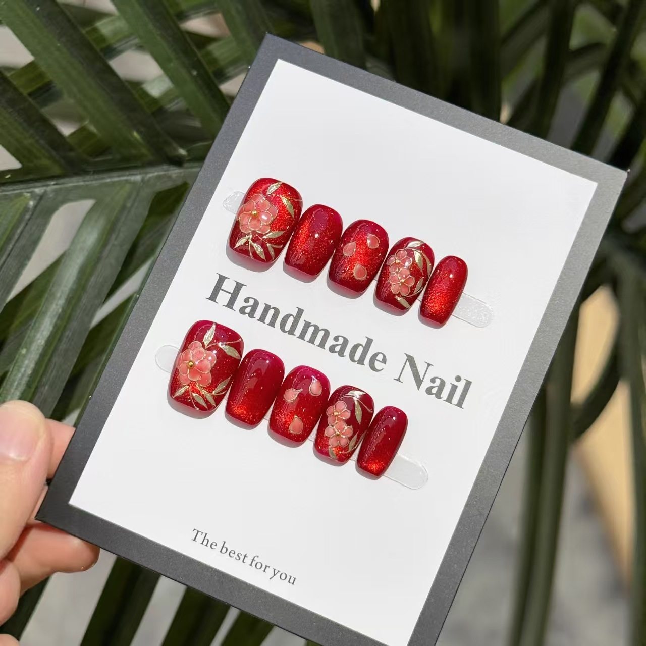 【花开富贵】高级红宝石纯手工穿戴甲手绘小花新年氛围感显白美甲,淘宝优惠券,粉丝福利购,淘宝优惠卷