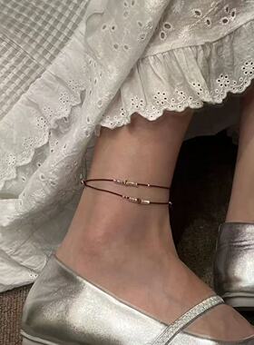 中式S925银小钱币复古红绳铜钱脚链女小众金币设计时尚气质百搭潮