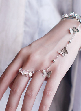 敦煌铃铛手链戒指一体汉服开口中国风宫廷复古配饰新中式古装手镯