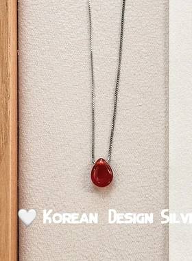 S925纯银韩版小众设计感小红豆玉髓项链韩式风简约质感个性锁骨链