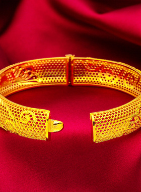 礼物礼品首饰饰品首饰民族风开口手镯女电镀18K镂空花朵镯子仿真