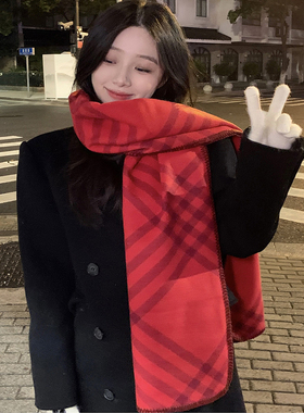 CampingKiss复古锁边格子围巾