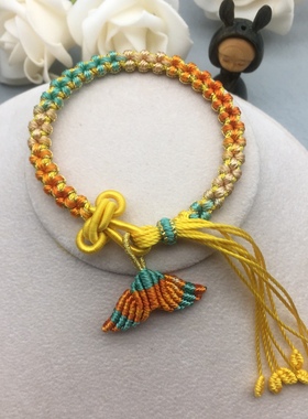手工编五彩桃花双耳结可穿珠手绳