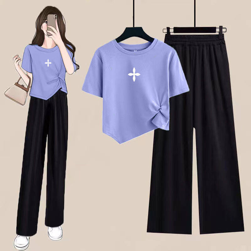 套装女夏款2025年新款不规则短袖夏季宽松九分阔腿裤休闲两件套潮,淘宝优惠券,粉丝福利购,淘宝优惠卷