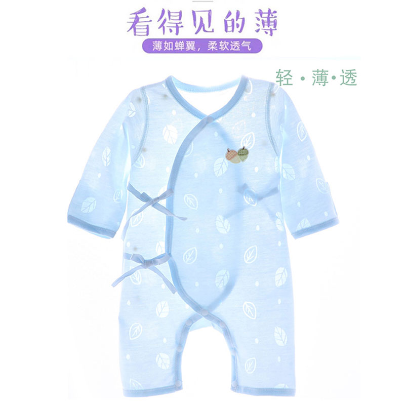 0一3月2婴儿衣服夏季薄款纯棉a类59码春秋52蝴蝶和尚服透气连体衣-图2