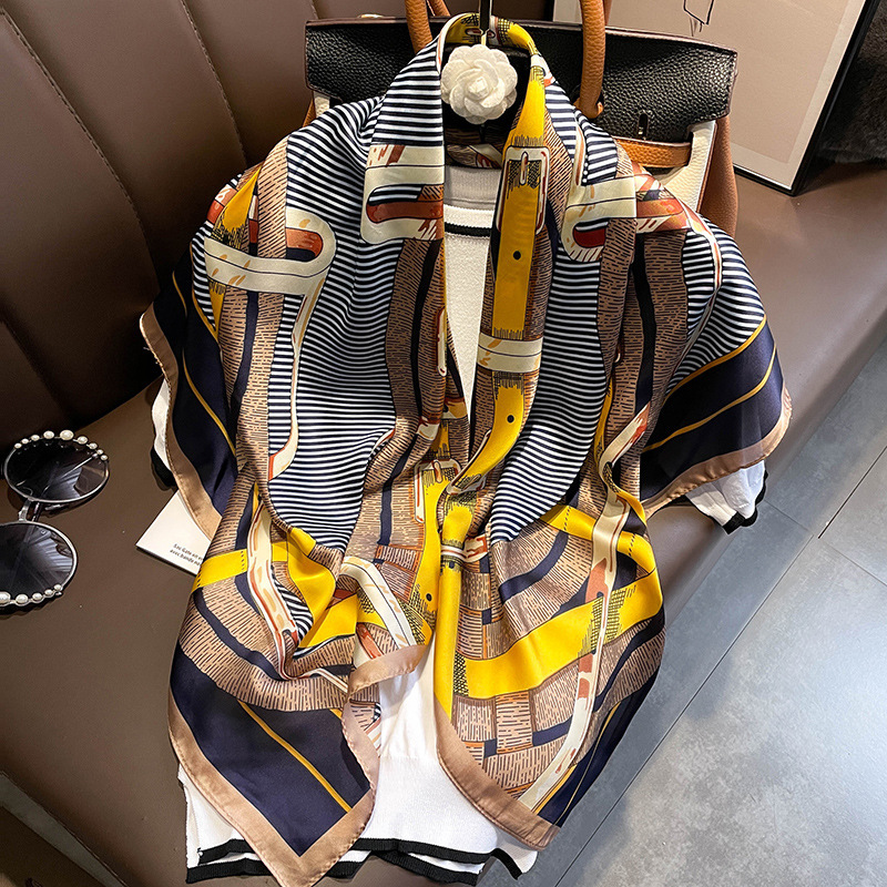 Silk scarf women's colourful neckscarf  90*90cm 丝巾领巾女 - 图1